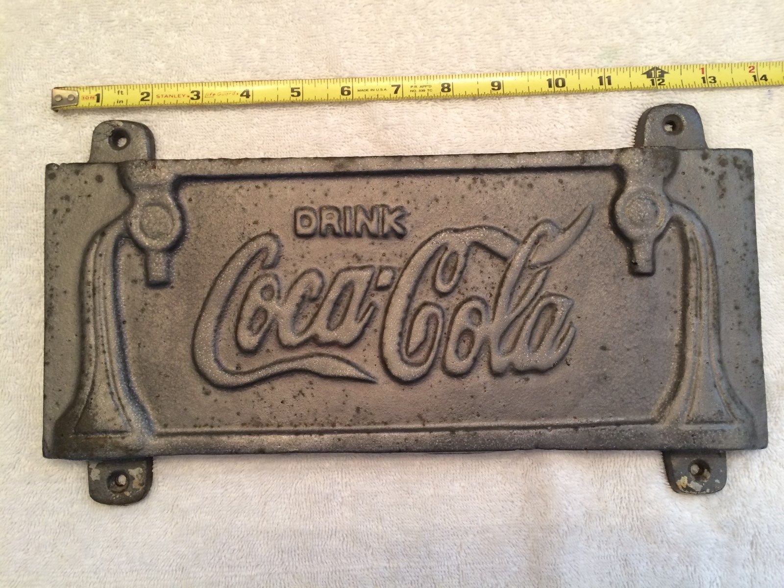 Cast Iron "Drink CocaCola" Bench Sign Coke Advertising Plaque