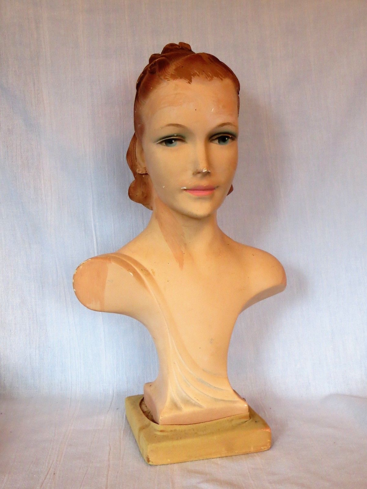 ANTIQUE MANNEQUIN HEAD JEWELRY STORE COUNTER DISPLAY PLASTER -- Antique 