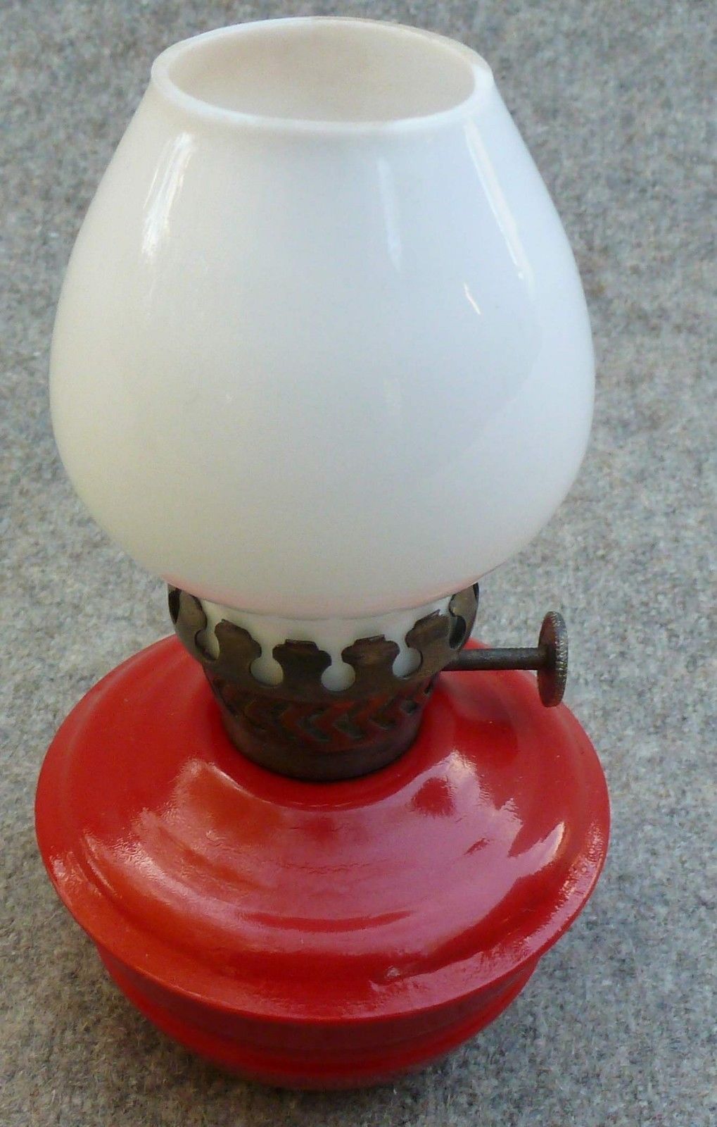 Vintage Red Kelly SelfRighting Nursery Oil Lamp Paraffin Milk Glass