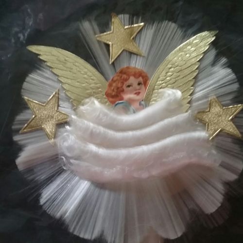 Vintage Christmas Angel Tree Topper Spun Glass Angel Hair 