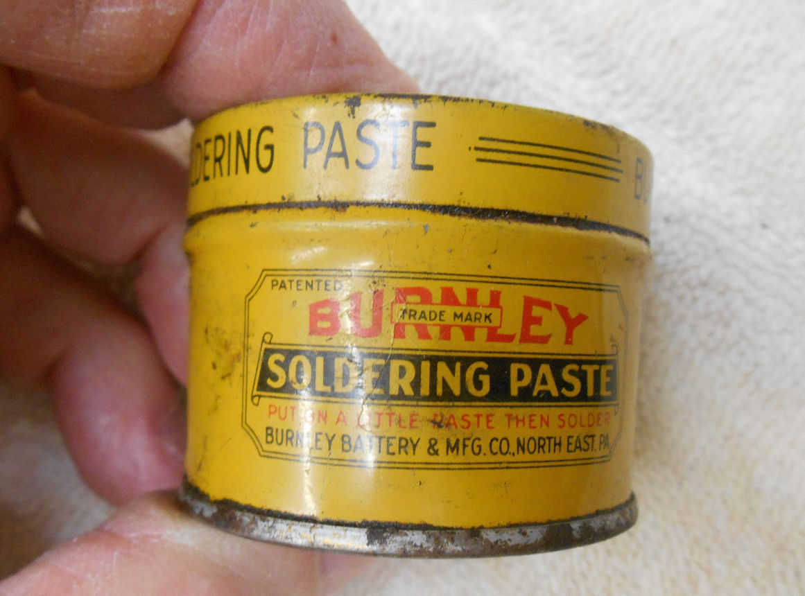 Vintage 1940''s 50''s Burnley Soldering Paste Advertising Tin Can