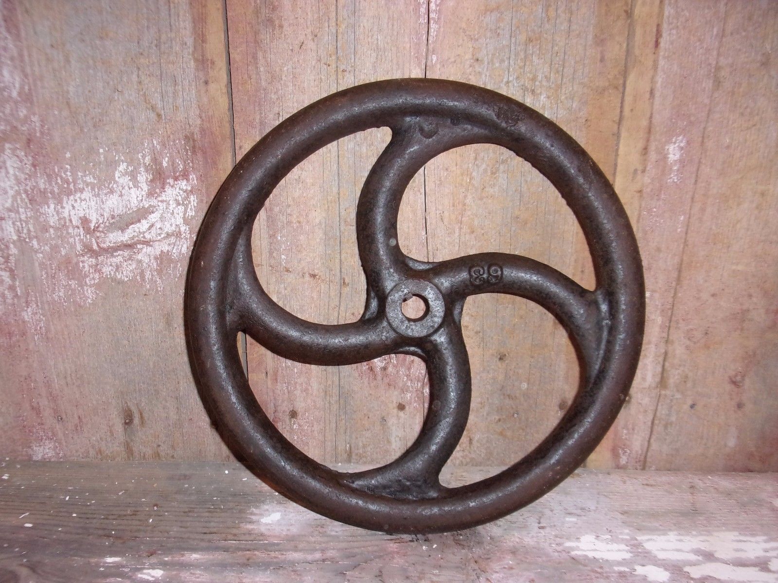 Antique Vintage Cast Iron Hand Crank FlywheelRustic DecorOld Motor