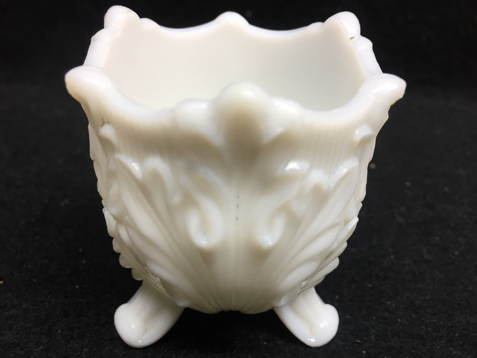 Vintage White Milk glass toothpick holder Floral Flower pattern