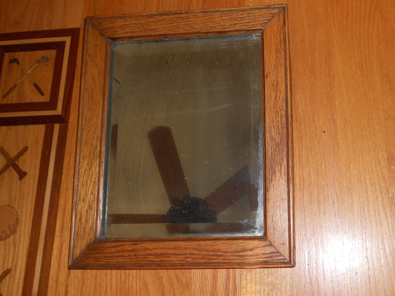 ANTIQUE Shaving Mirror OAK Wood Frame STAMPED "CHICAGO GLASS CO. 1909