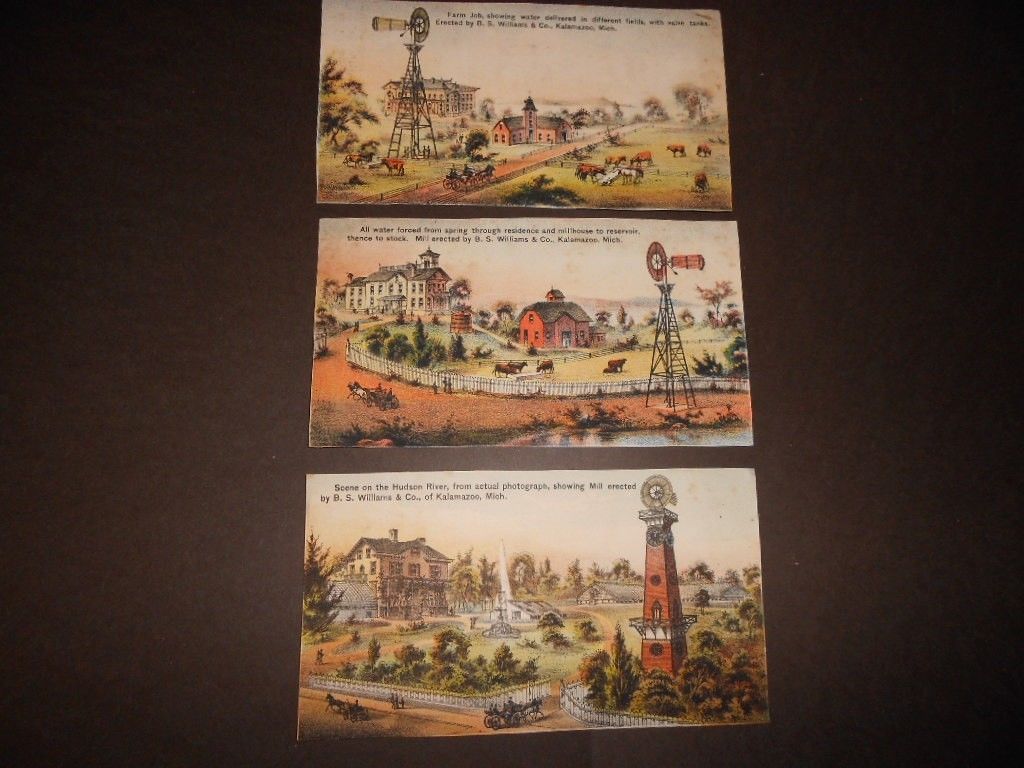 Victorian Advertising Trade Cards Lot of 3 Stover Windmill, Kalamazoo
