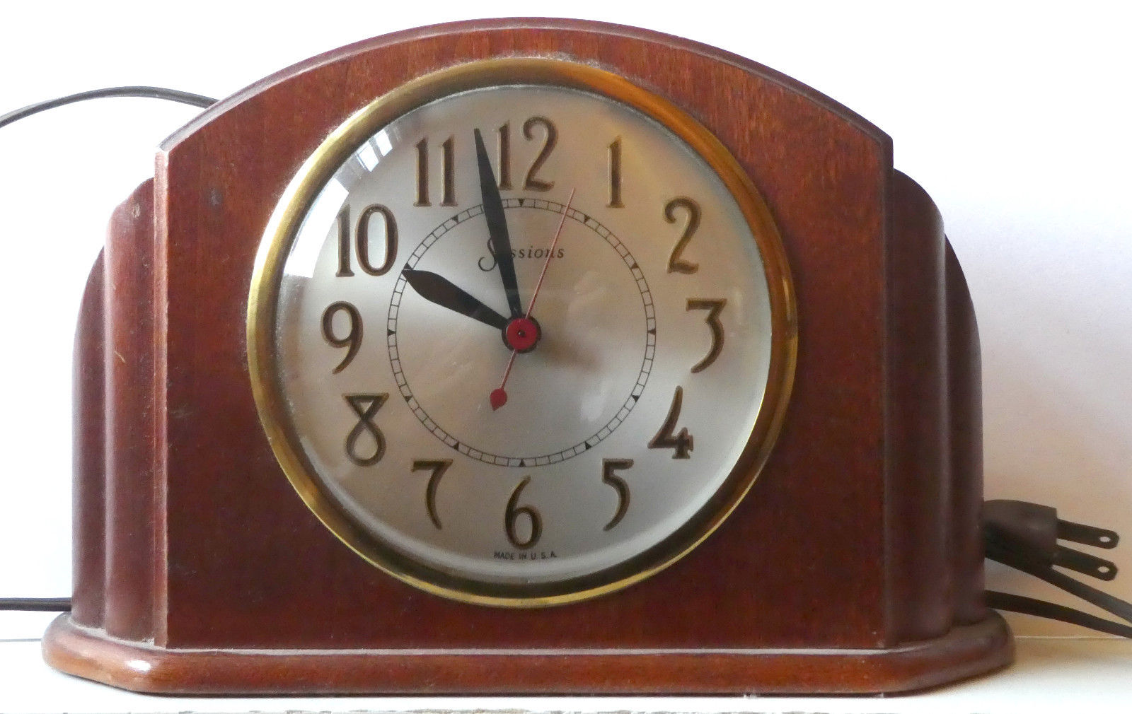 Vintage Antique Art Deco Sessions USA Wood Mantle Electric Clock Works