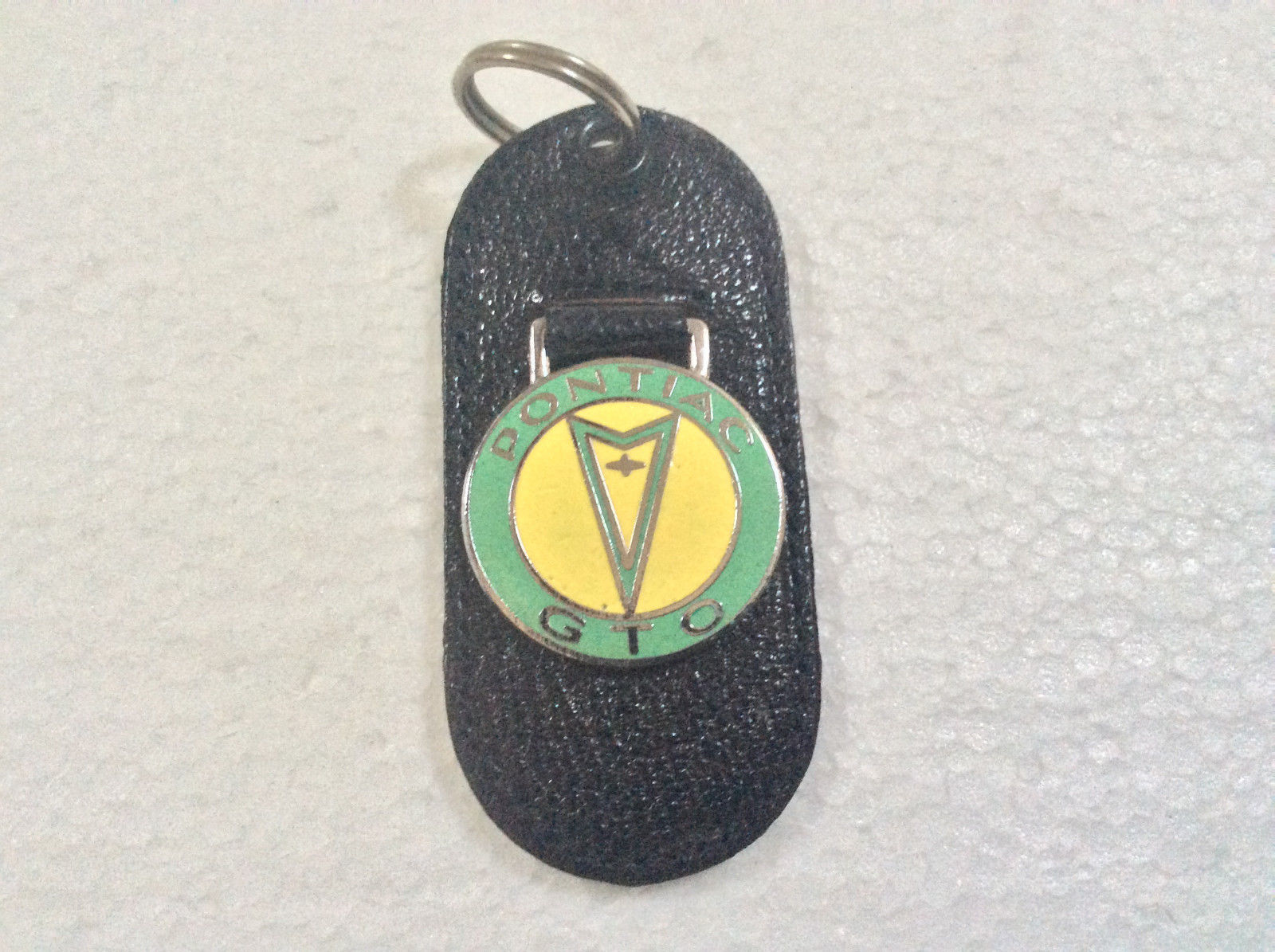 Vintage Leather Torpedo Keychain Key Fob Pontiac GTO, Green/Yellow