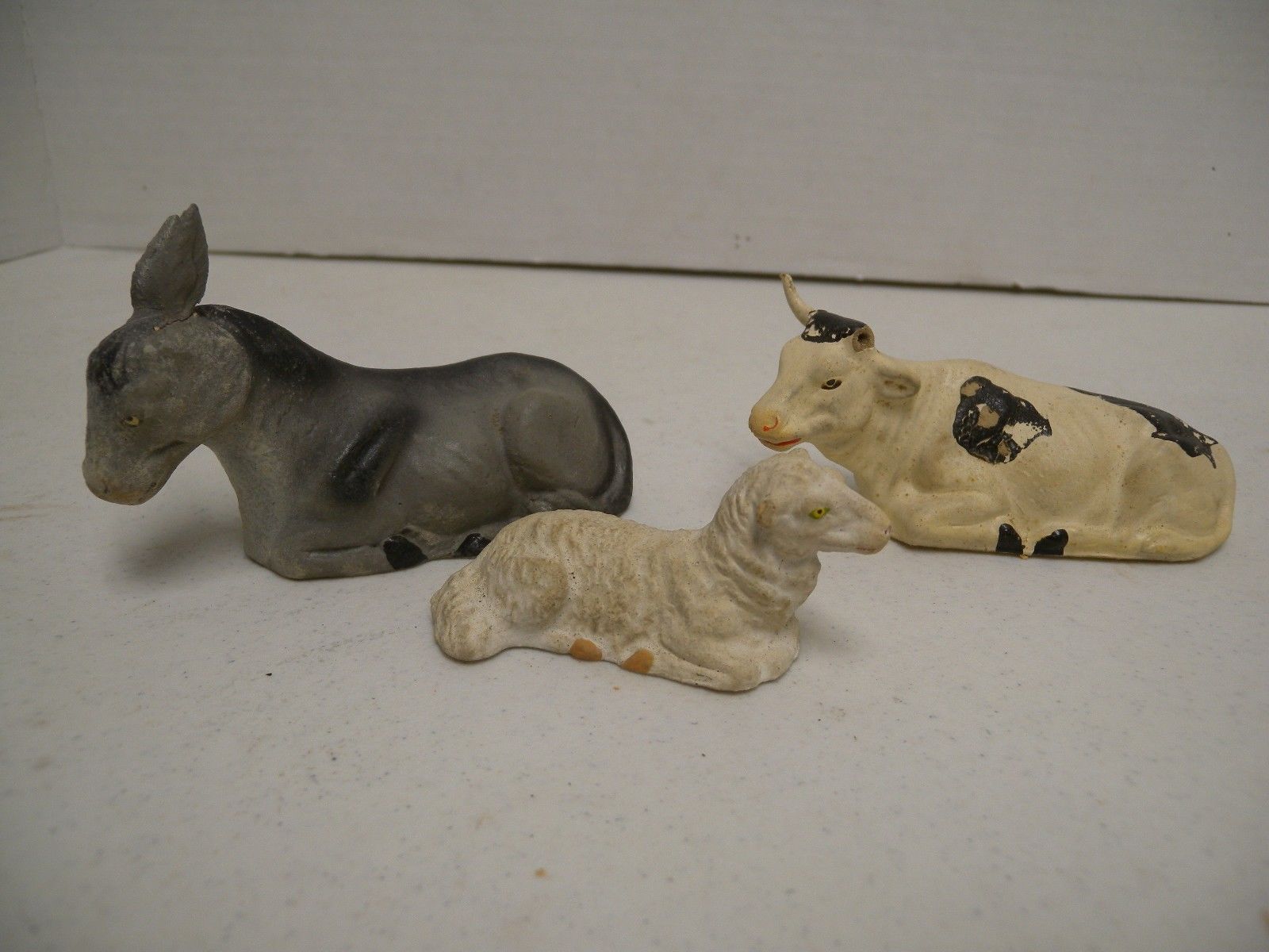 3Antique Germany Putz Paper Mache Nativity Animals, Donkey, Cow, & Lamb Antique Price Guide