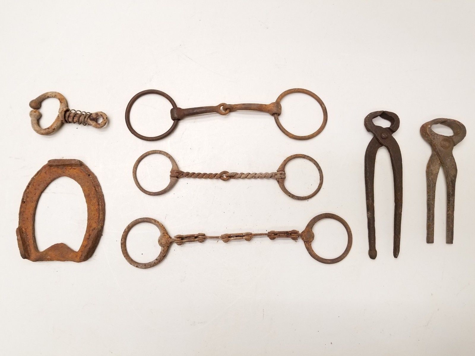 Lot of Antique Old Vintage Iron Cowboy Farm Tools Horse Bits Farrier