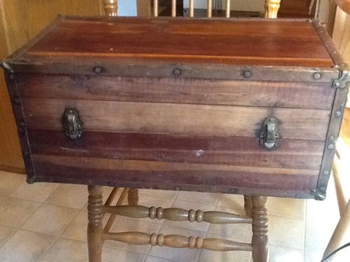 Antique Cedar Doll Trunk Wood Wardrobe Carry Case Armoire Cabinet