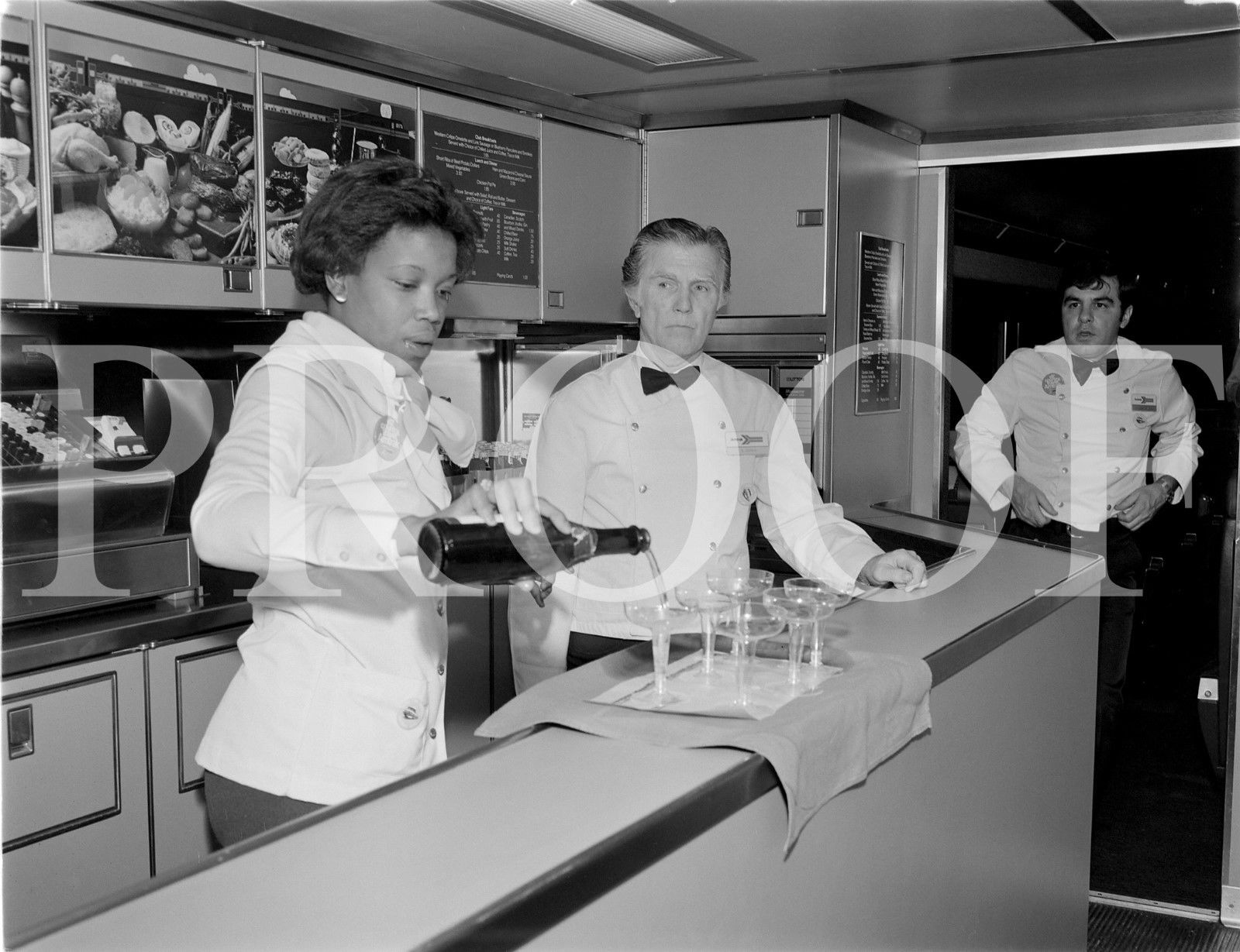 ORIG 4x5 B/W NEGATIVE Amtrak AMTK personnel on board Turboliner 1976 ...