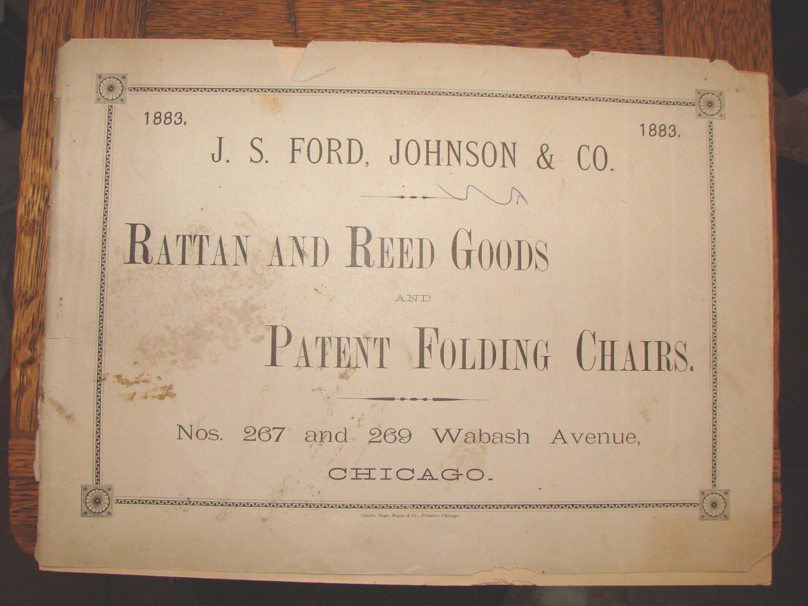 1883 ORIGINAL WICKER FURNITURE CATALOGUE J.S. FORD, JOHNSON CO CHICAGO