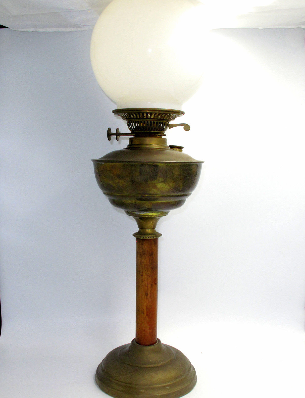 Vintage Brass Oil Lamp with wooden base Antique Price Guide Details Page