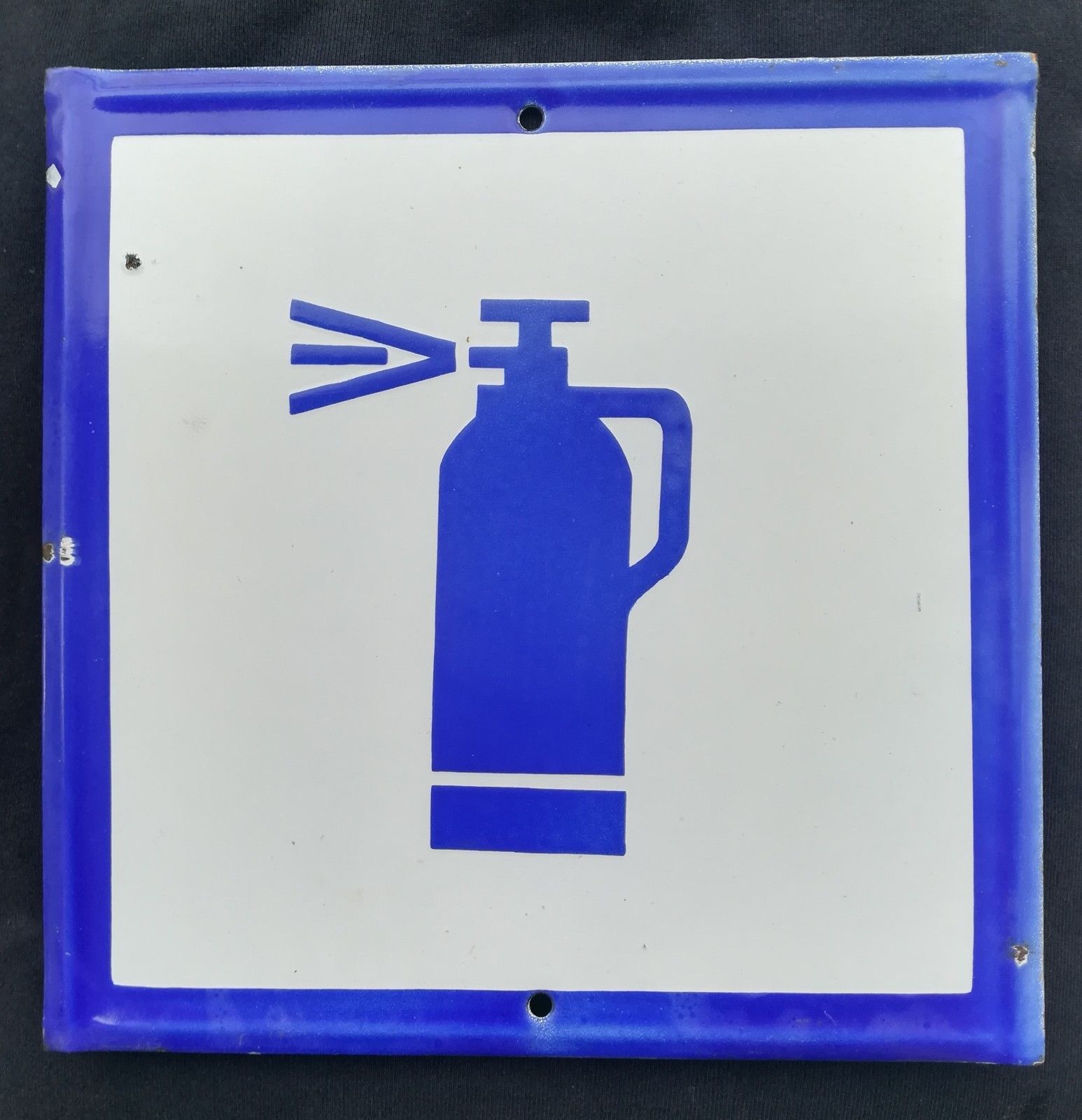 Enamel Industrial Sign FIRE EXTINGUISHER Vintage 1970 Porcelain Plate