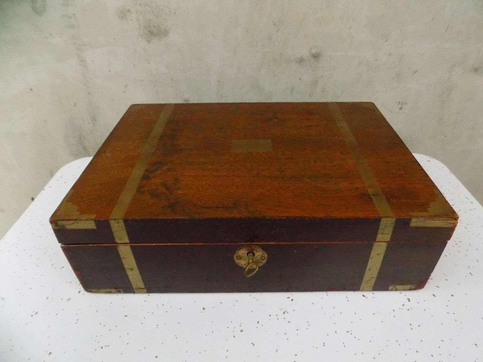 Antique Slope Lap Desk, Travel Companion Wood Box Desk, w Inkwell & Key