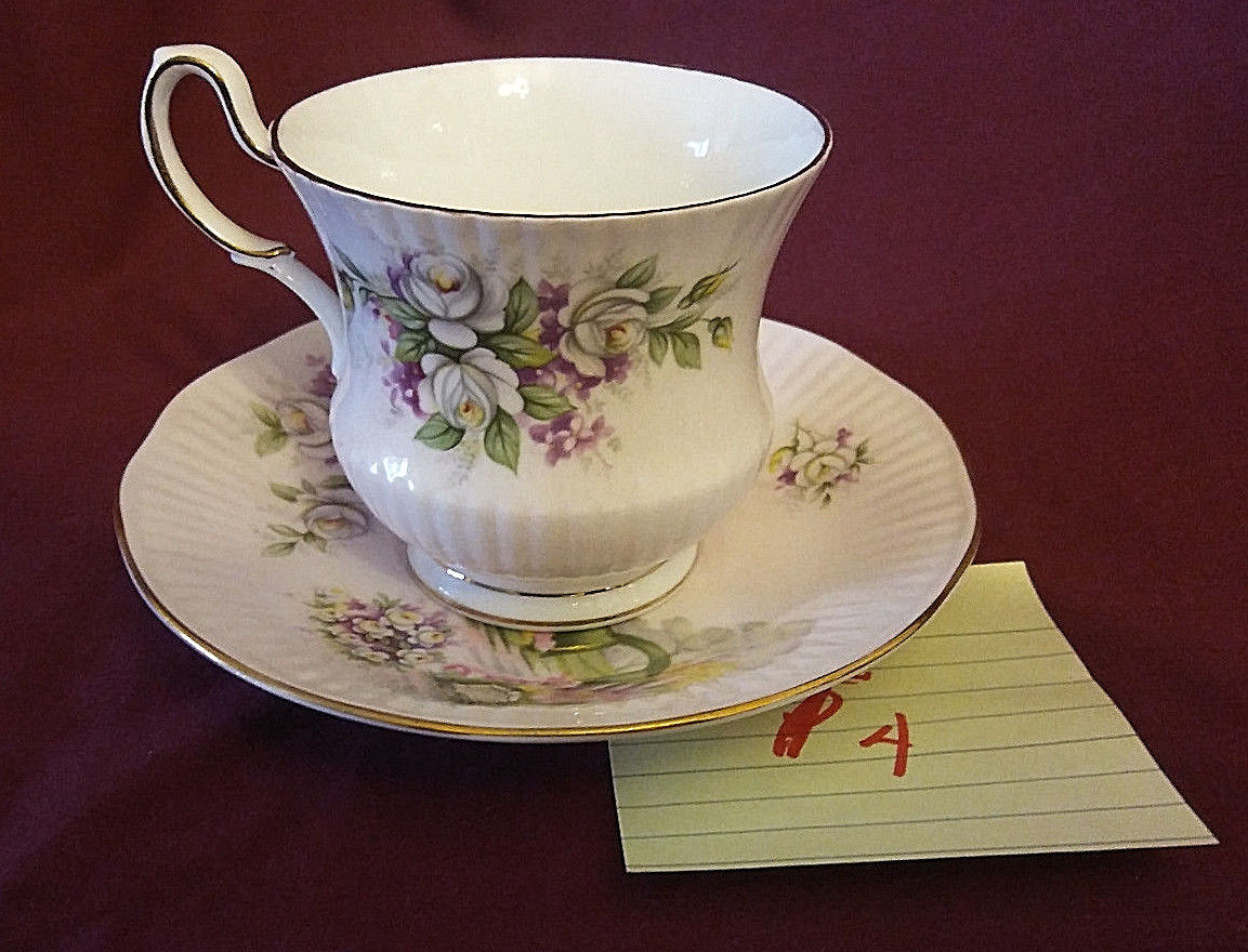 Fine Bone China Teacup & Saucer Rosina, Wildflowers Pattern, gold