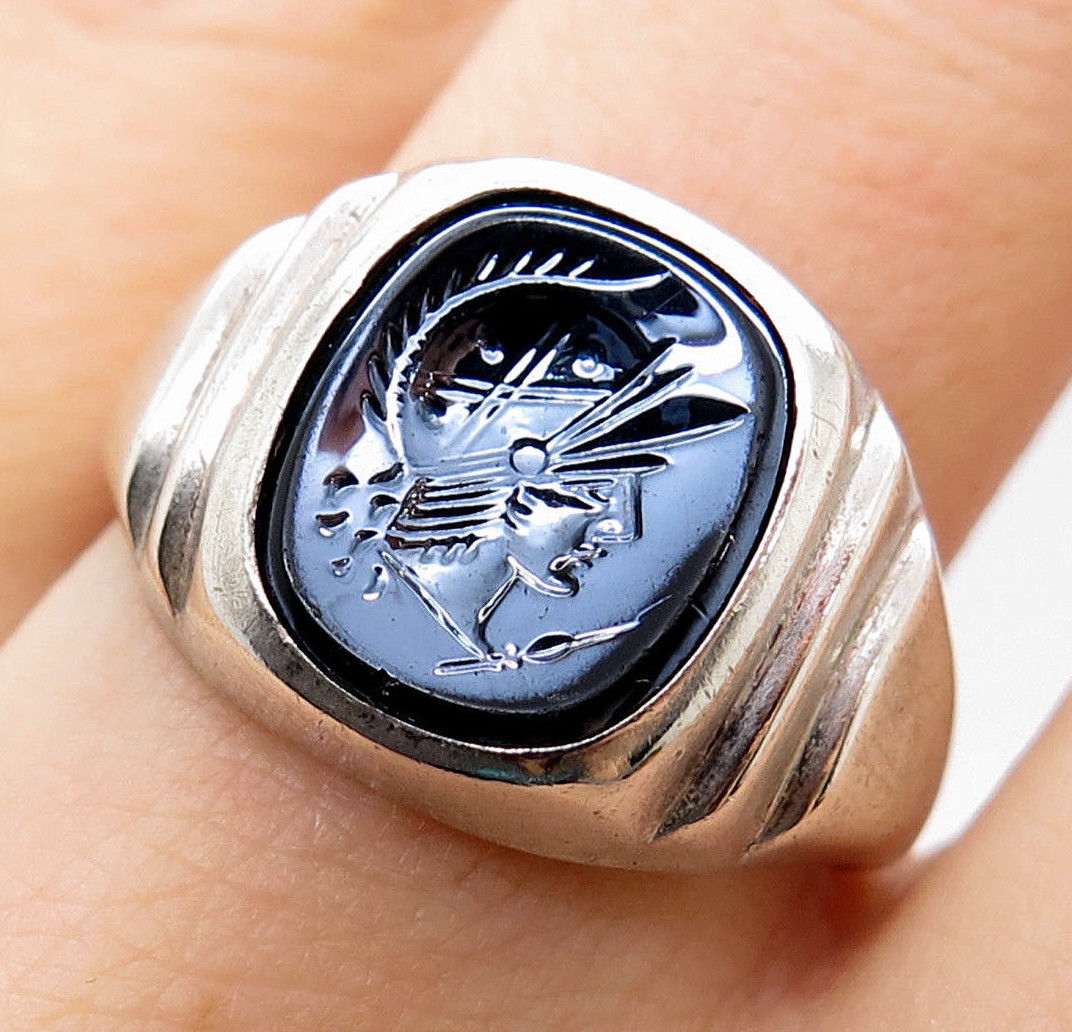 Antique Victorian Uncas 925 Sterling Silver Real Hematite Roman