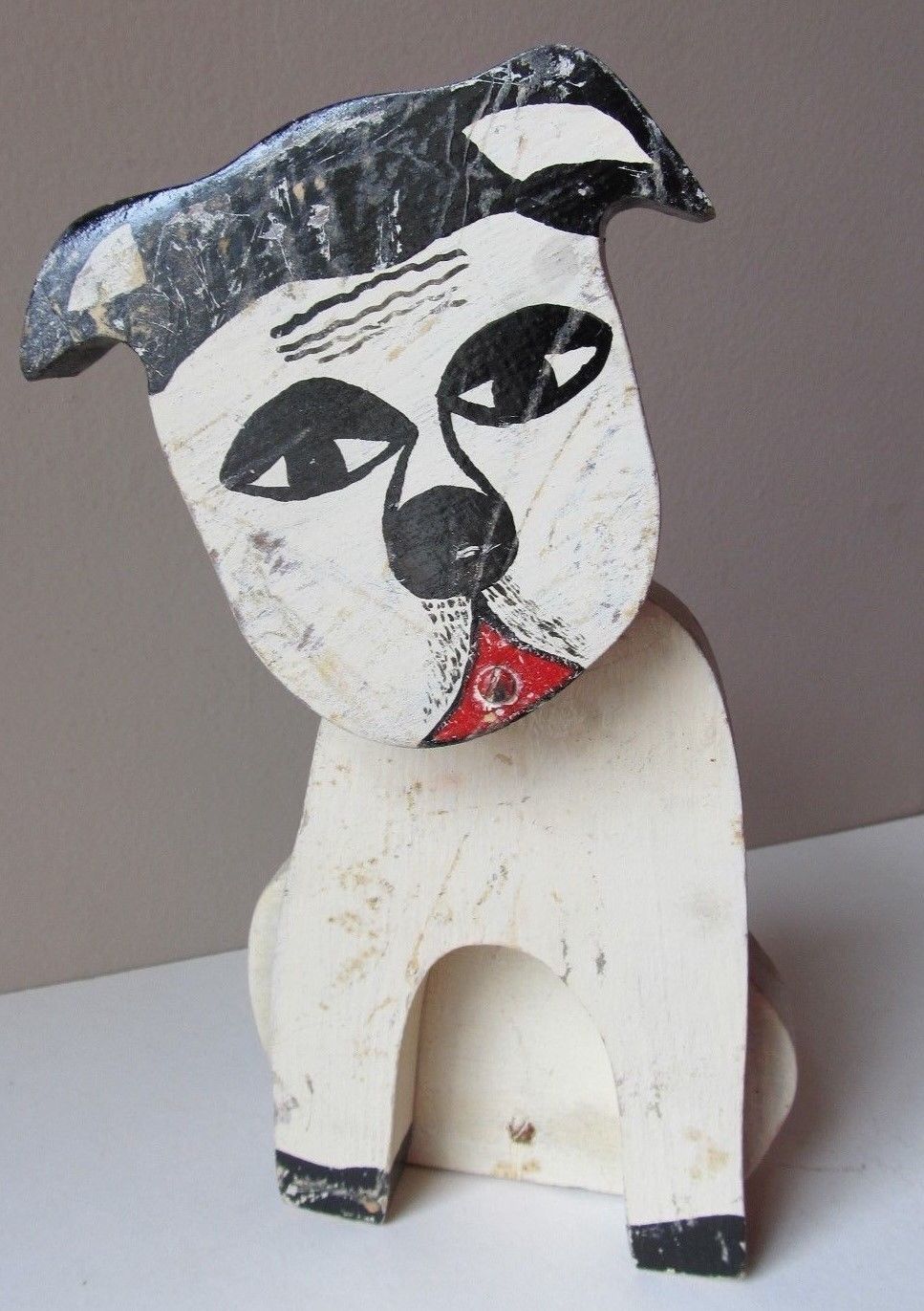 Antique Vintage PAINTED Wooden Door Stop DOG Folk Art Wedge WHIMSICAL