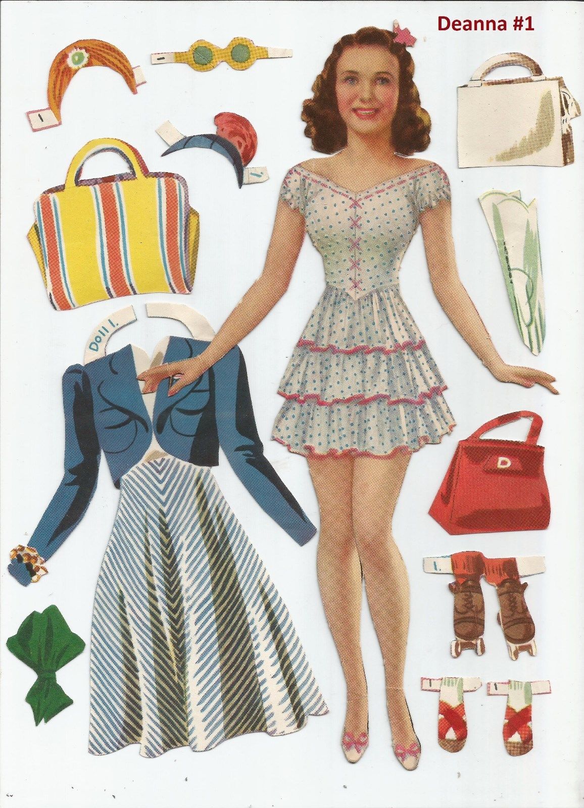 2 Vintage Cut Paper Dolls Deanna Durbin Clothes Singer