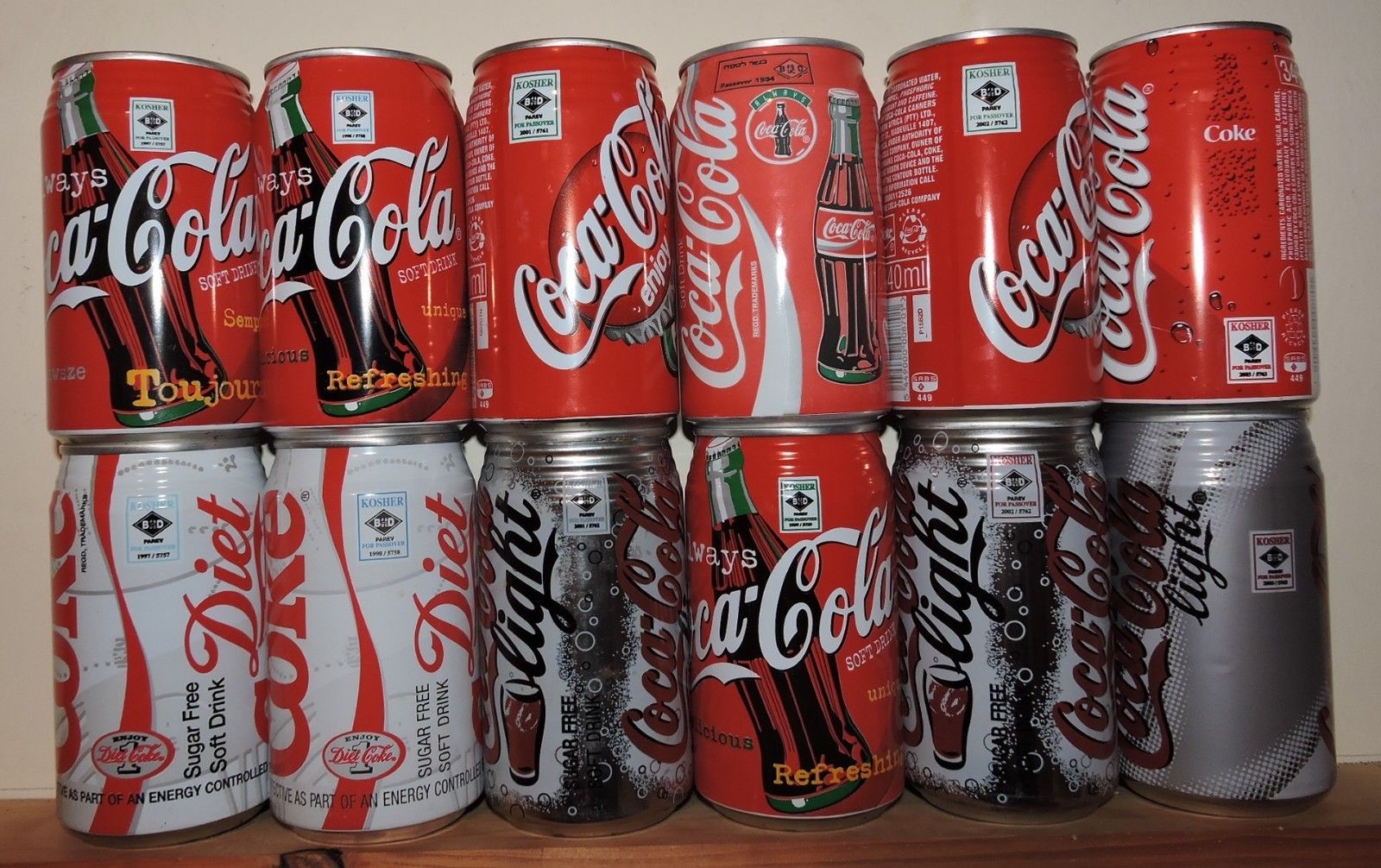 Assorted Kosher Coke Cans from South Africa from 1994 to 2004