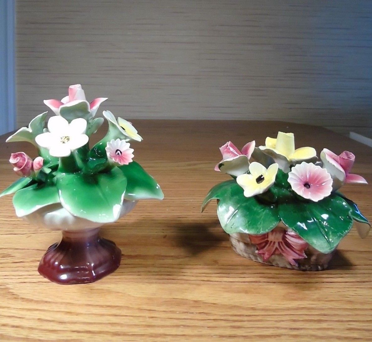 Capodimonte Flower Basket Pedestal Vase Made In Italy Antique