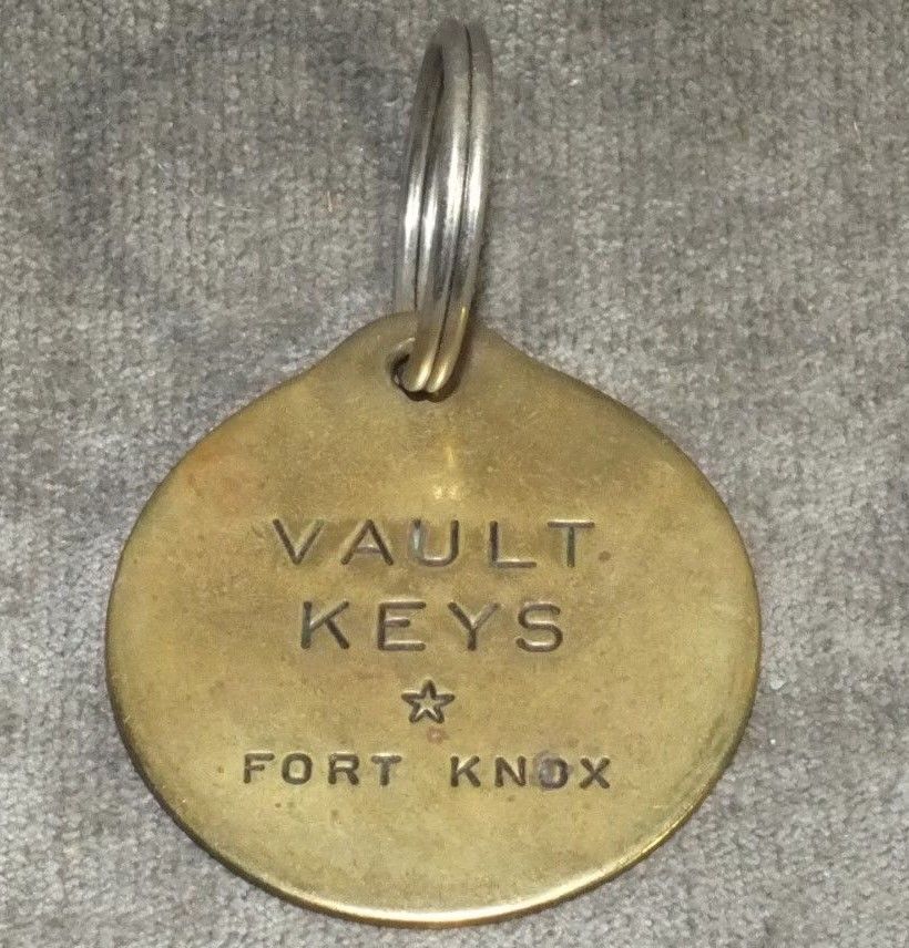 Vintage Brass Key Tag Fob Vault Keys Fort Knox Keychain C22 Antique