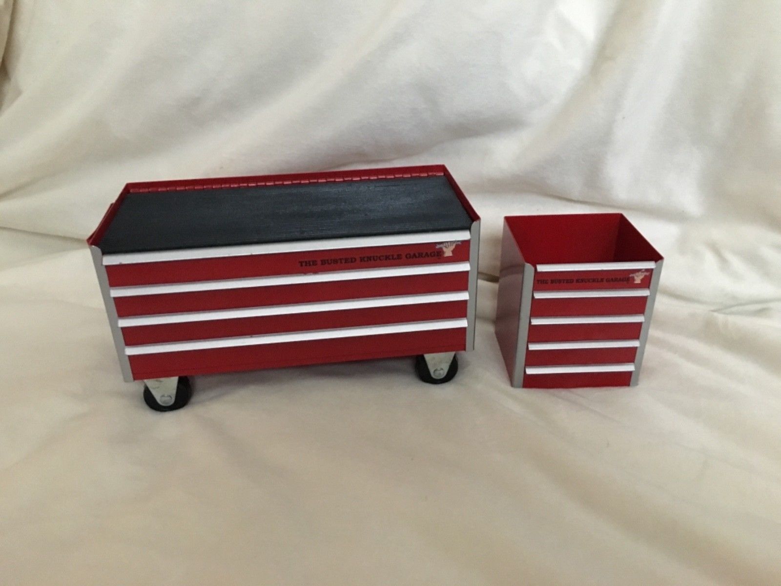 2 Piece Set Busted Knuckle Garage Desktop Minature Toolbox Antique