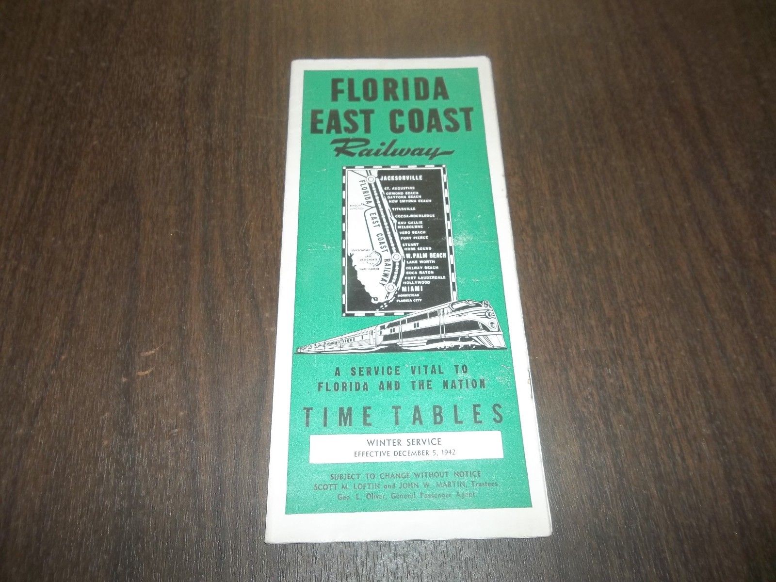 Vintage Winter Service 1942 Florida East Coast Railway Timetable Train