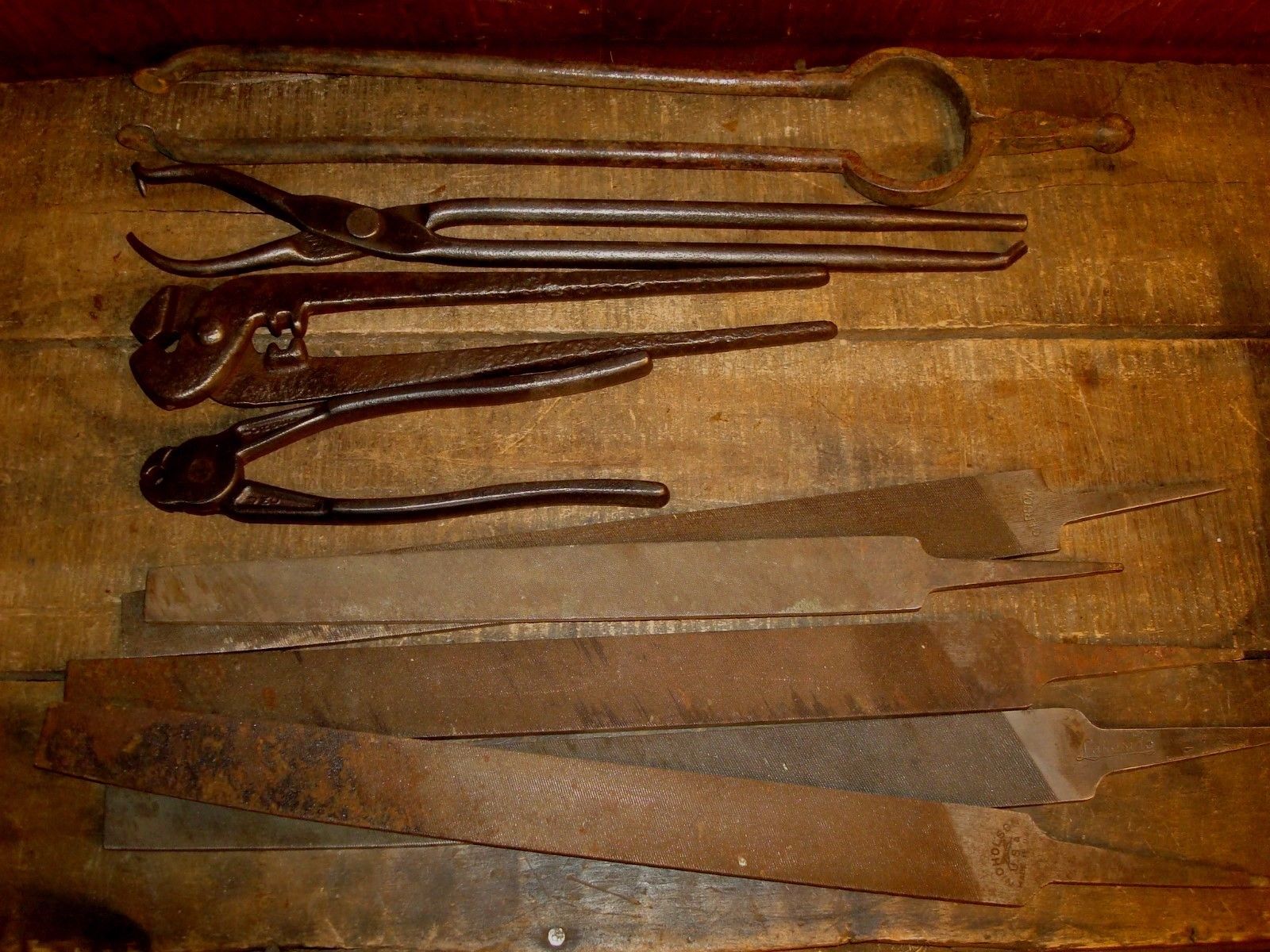 VINTAGE BLACKSMITH TONG TOOL LOT RASP FILES BLACKSMITHING TOOLS