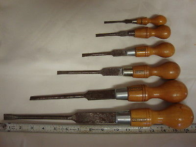 Vintage 6 Pc Greelee Cabinet Makers Wood Handle Screwdriver Set