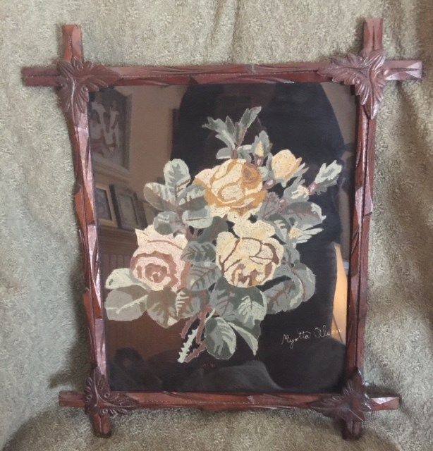 Vintage Needlework in Adirondack frame/Criss Cross frame/Black Forest Frame Antique Price