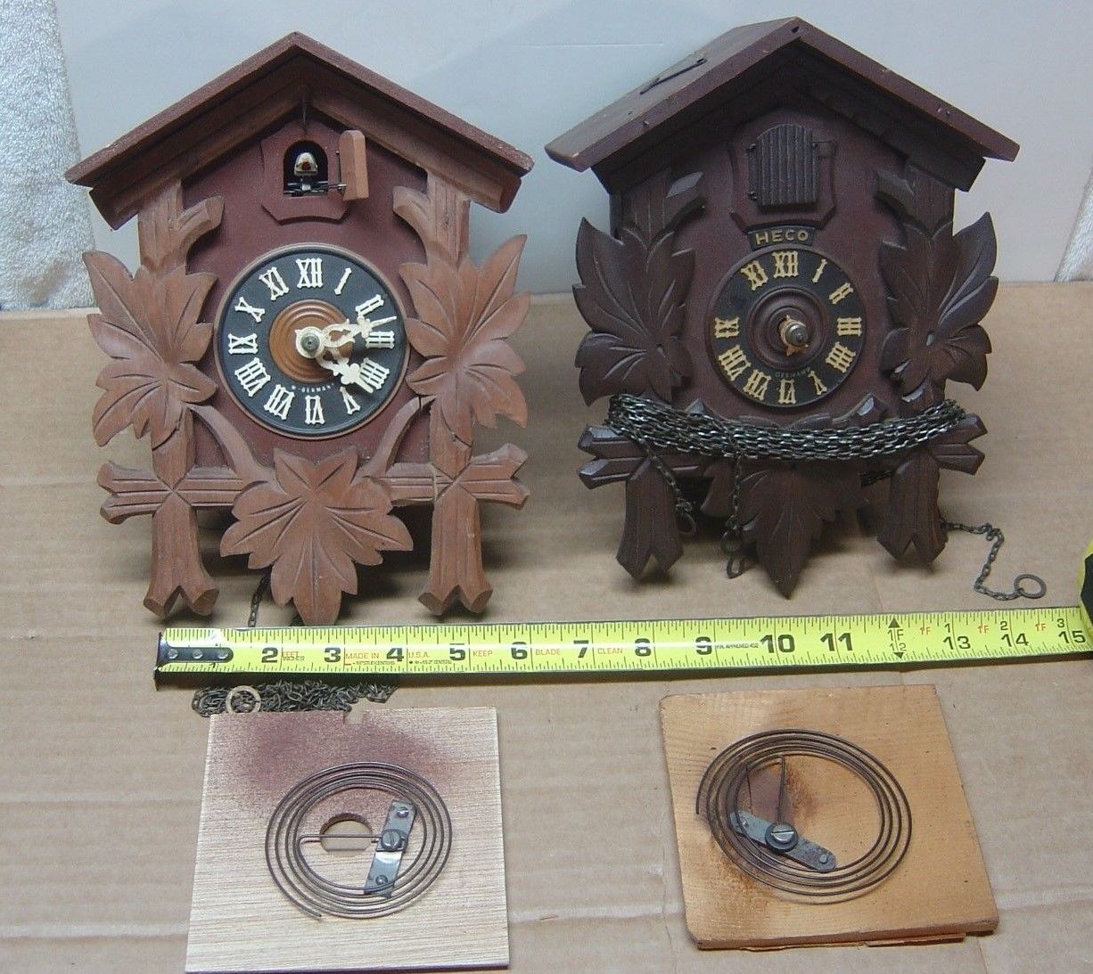 VTG. Antique Pair Cuckoo Clocks Germany Black Forest Repair/Parts, 1