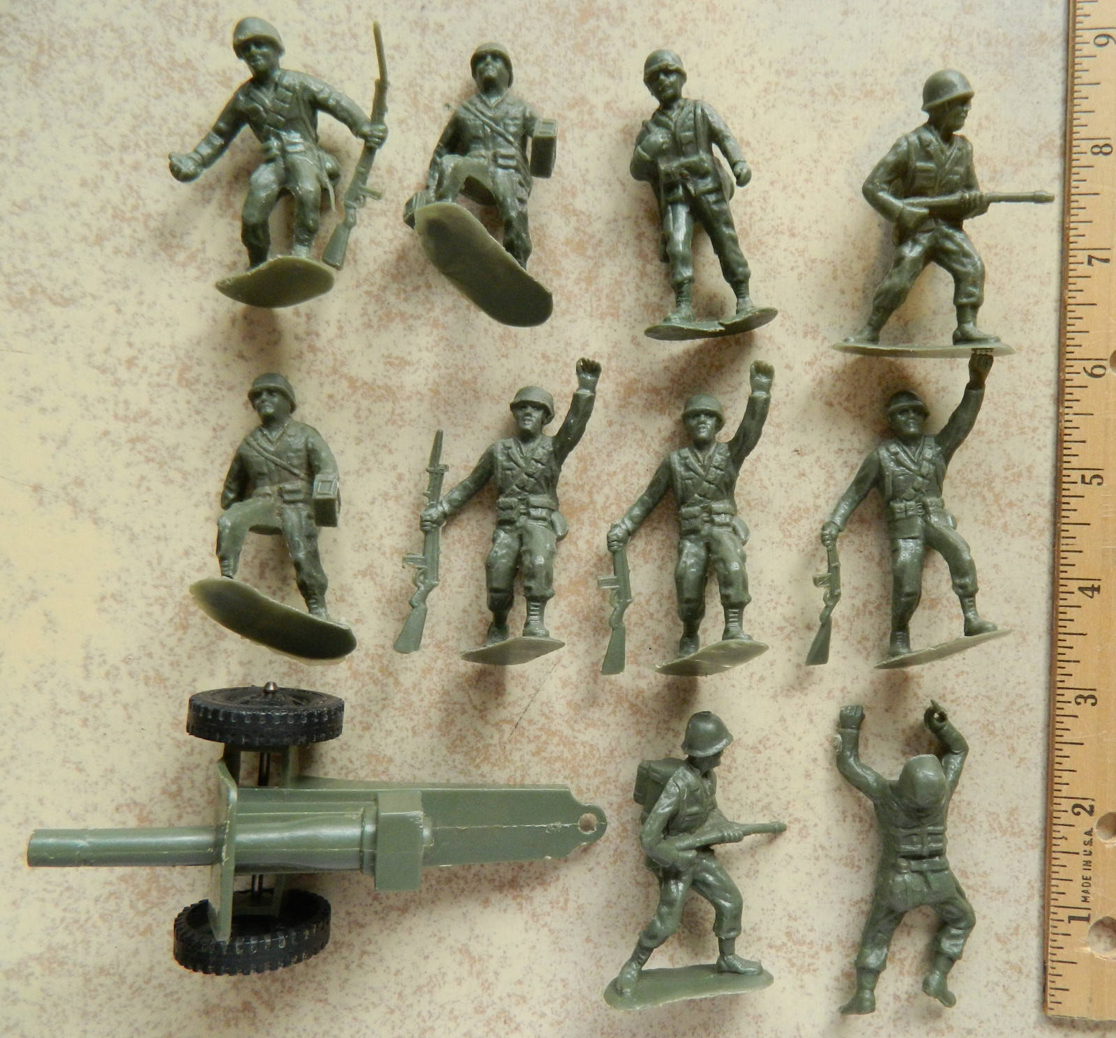 10 Original Timmee 2nd series plastic Army men figures and cannon No ...