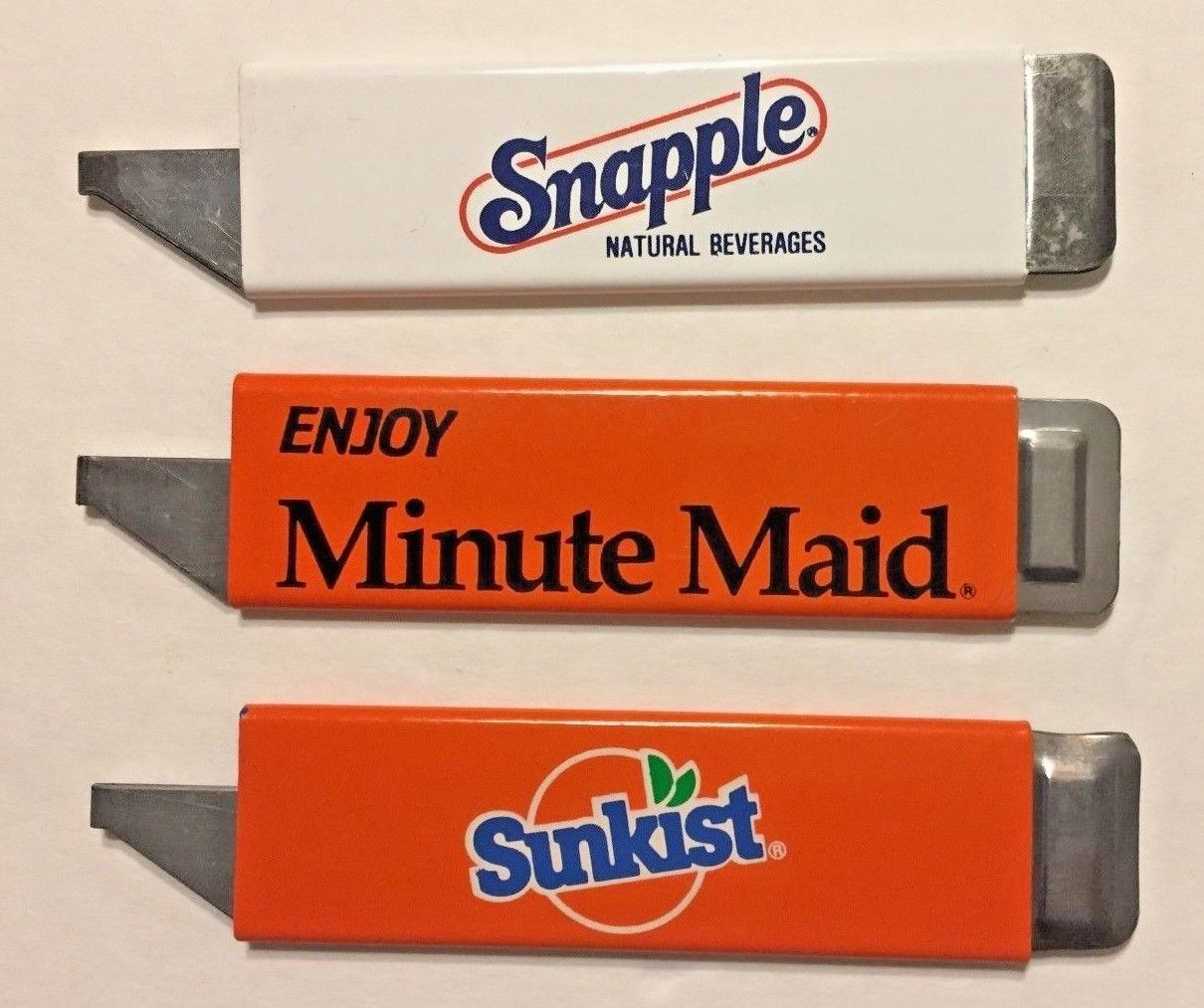 3 VINTAGE BOX CUTTERS ADVERTISING "SNAPPLE""MINUTE MAID" "SUNKIST