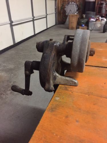 Antique Vtg Hand Crank Bench Grinder Clamp On Knife Sharpner