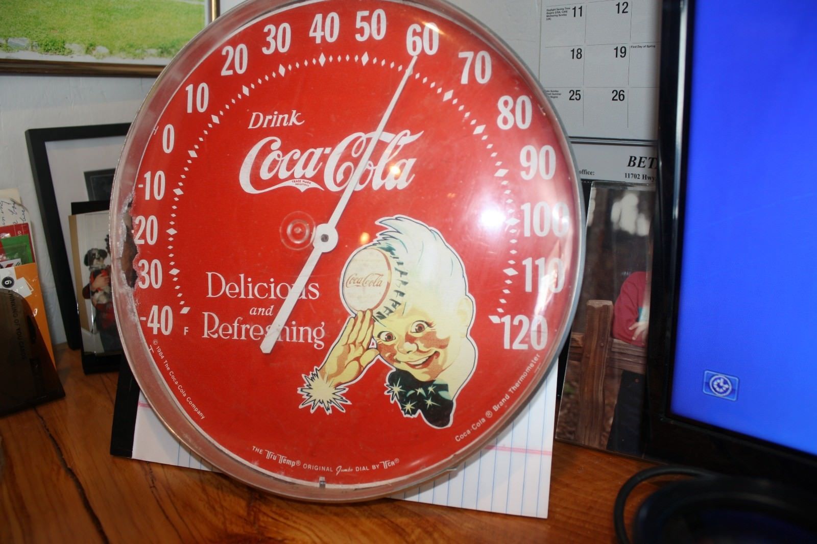 1984 Coca Cola Round Wall Thermometer With Sprite Boy Tru Temp Original 1984-coca-cola-round-wall-thermometer-with-sprite-boy-tru-temp-original