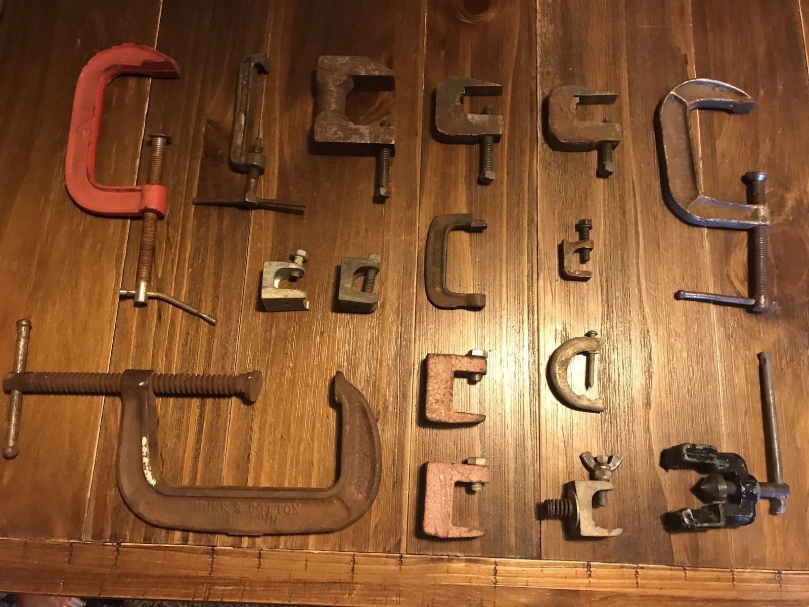 Lot Of 16 VINTAGE Antique Metal STEEL Cast Iron CLAMPS C Clamps FLARE