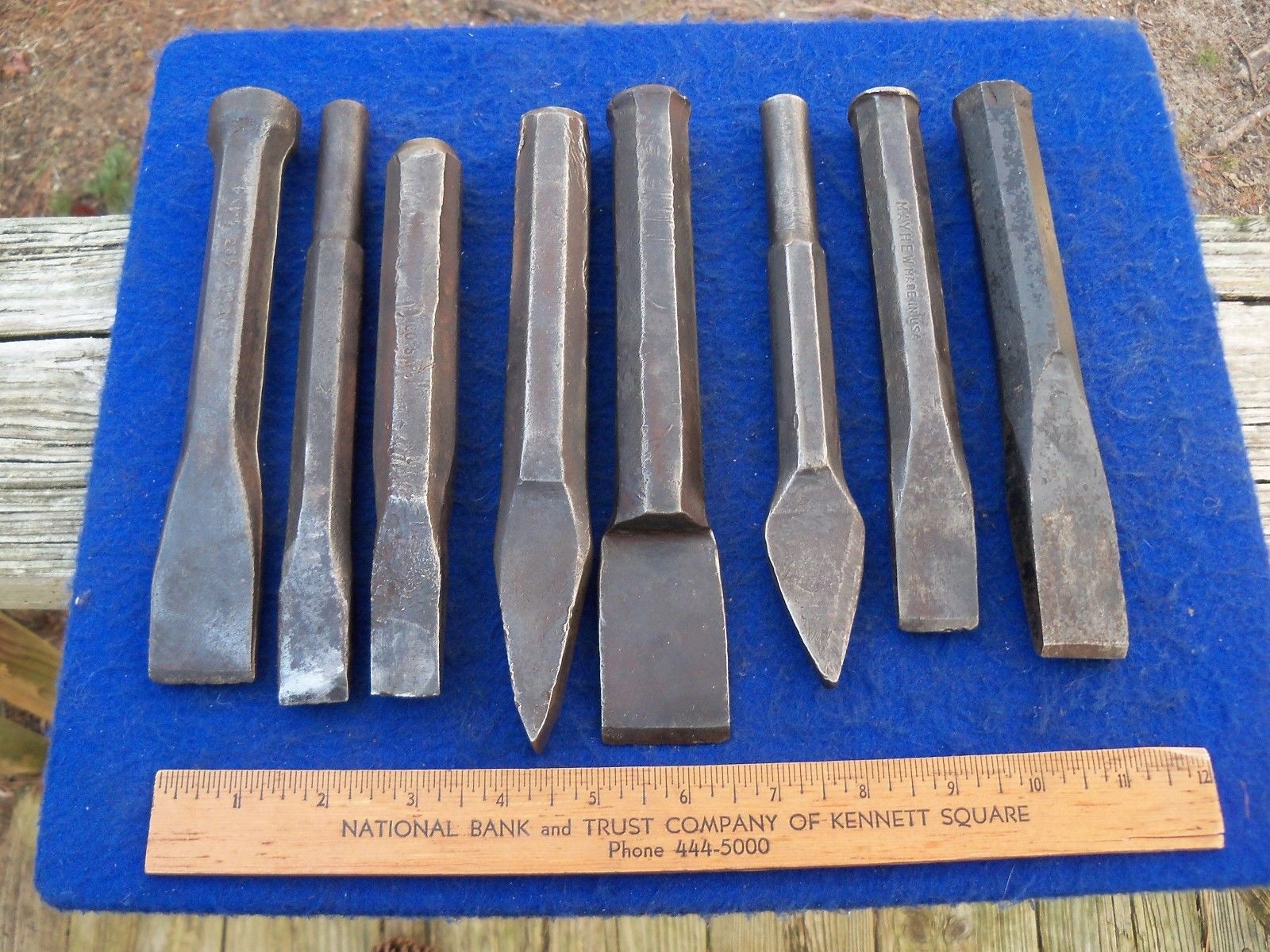 8 Vintage Heavy Duty Rock Stone Mason Chisels, TAMCO SAFT Mayhew Dasco Tools NR Antique