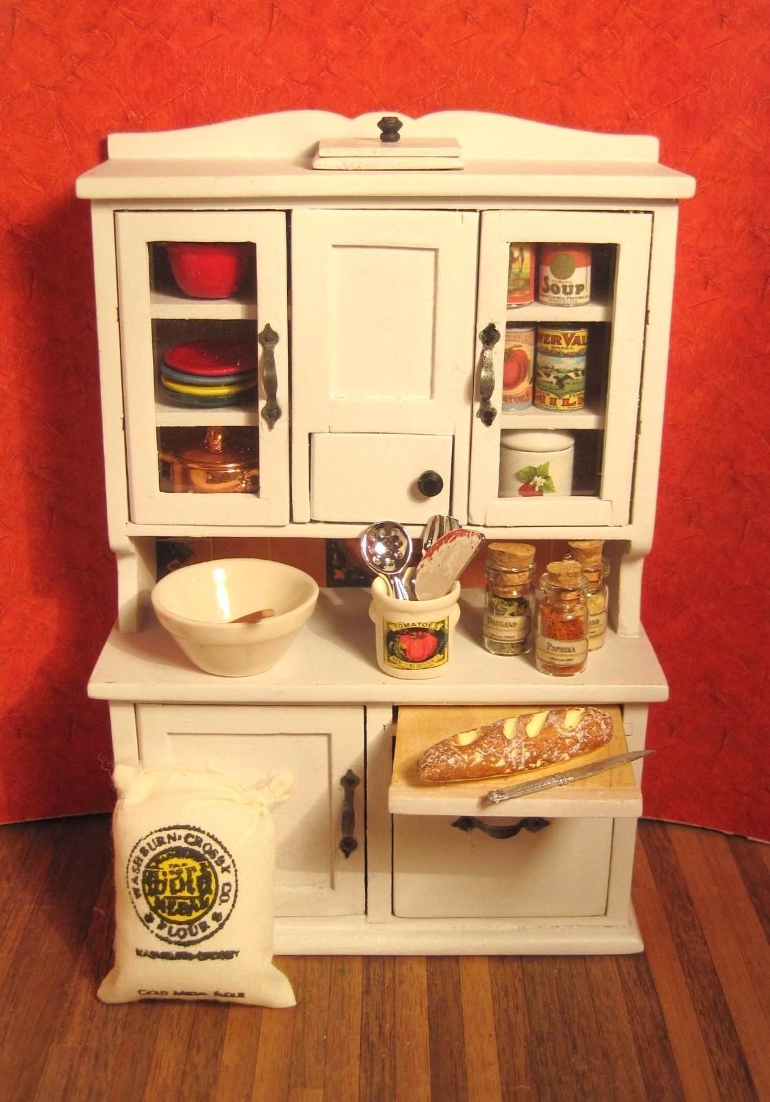 Vintage Refurbished Dollhouse Hoosier Cabinet Flour Bin Cabinet