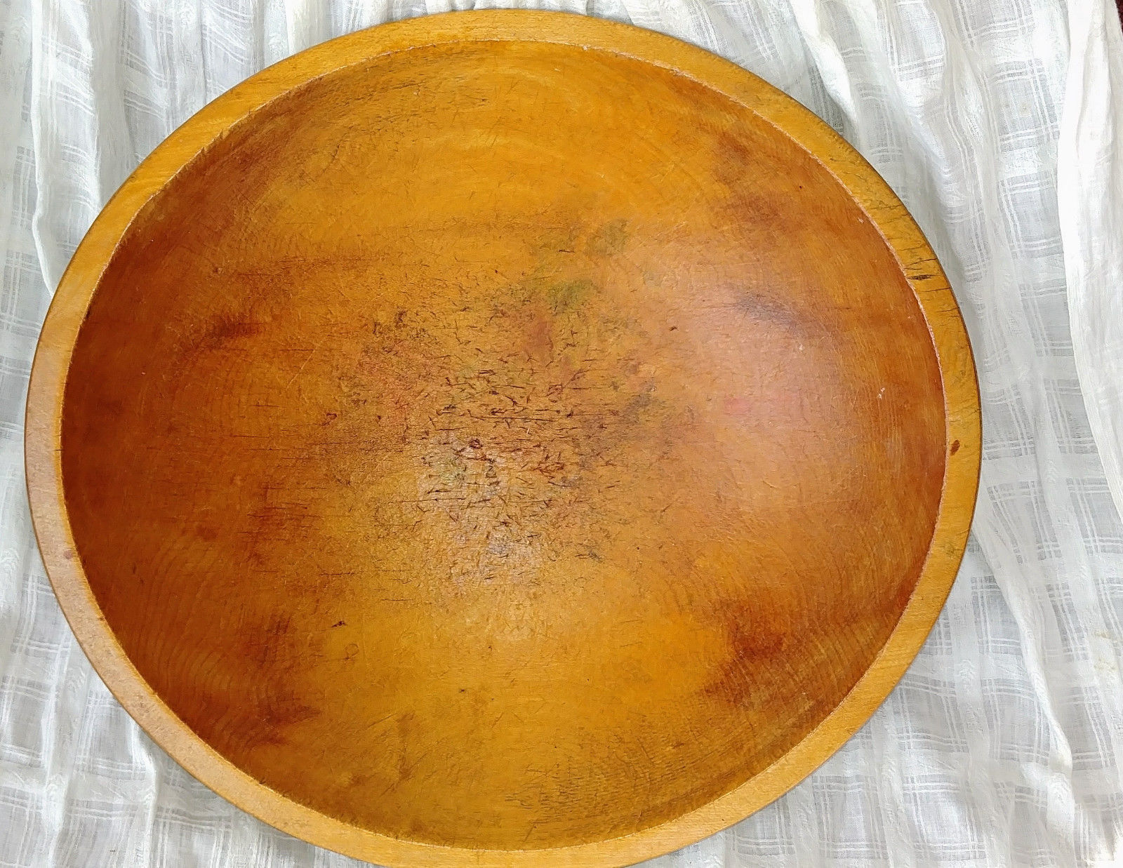 Antique Hand Turned Hard Wood Bowl / Rim Great Patina Primitive 11