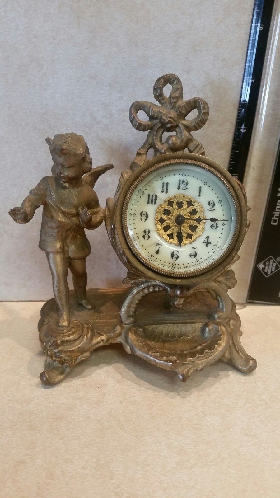 Antique New Haven USA Mantel ClockAngel CherubBEAUTIFUL Colorful