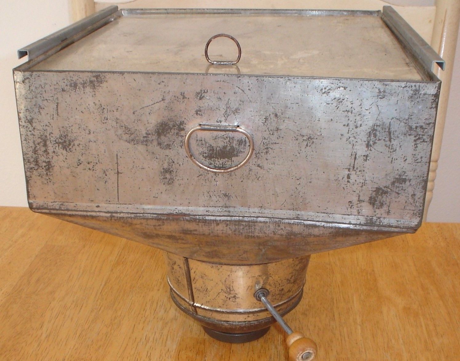 Old Antique Hoosier Cabinet Hand Crank Tin Metal Flour Bin