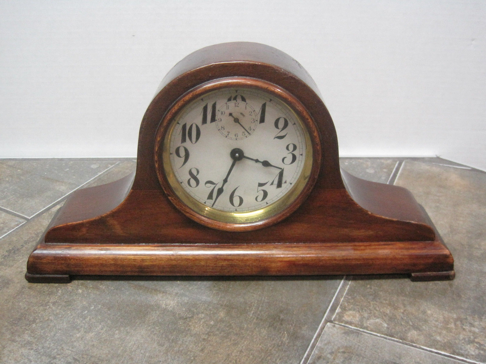 Vintage Clock Wood Walnut Mantel Clock Antique w/alarm pat 1898 works