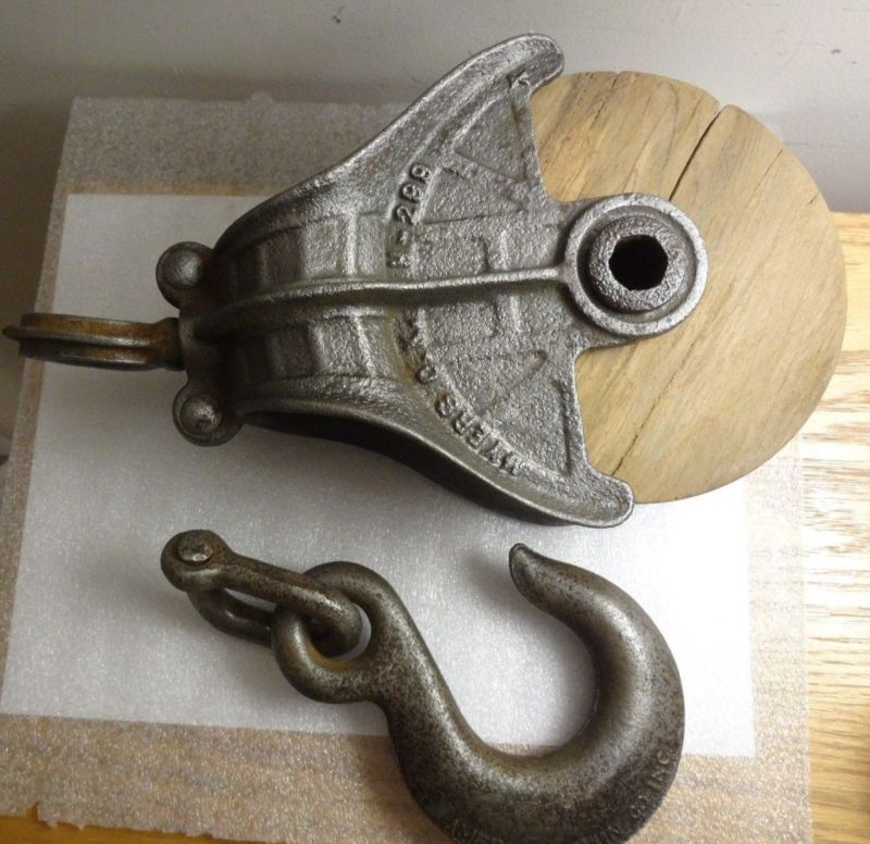 Antique Barn Pulley Chain Hook Lot Primitive Vintage Wood