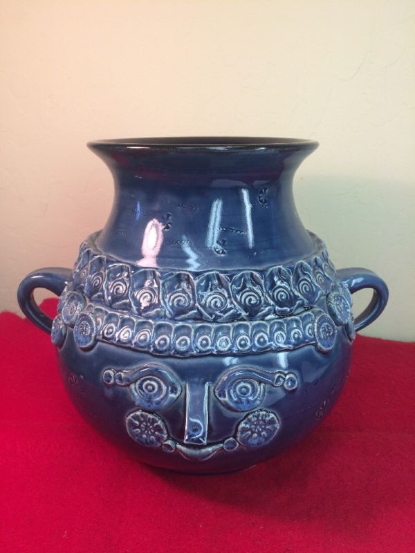 Vintage Bjorn Winnblad Head Shape Blue Ceramic Vase Rosenthal