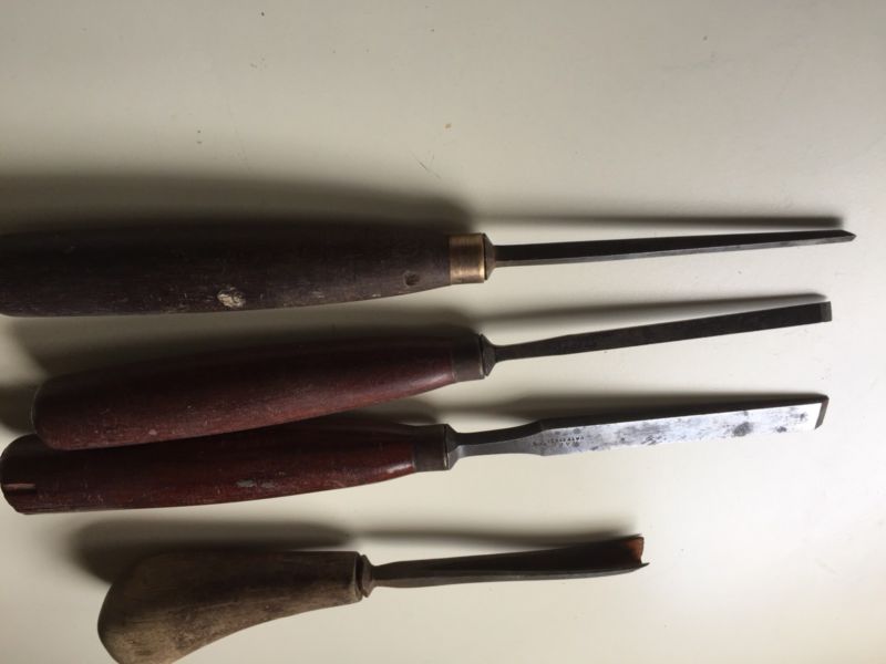 3 Ward Cast Steel Chisel gouge & 1 Other Vintage Tools Wood Handles ...
