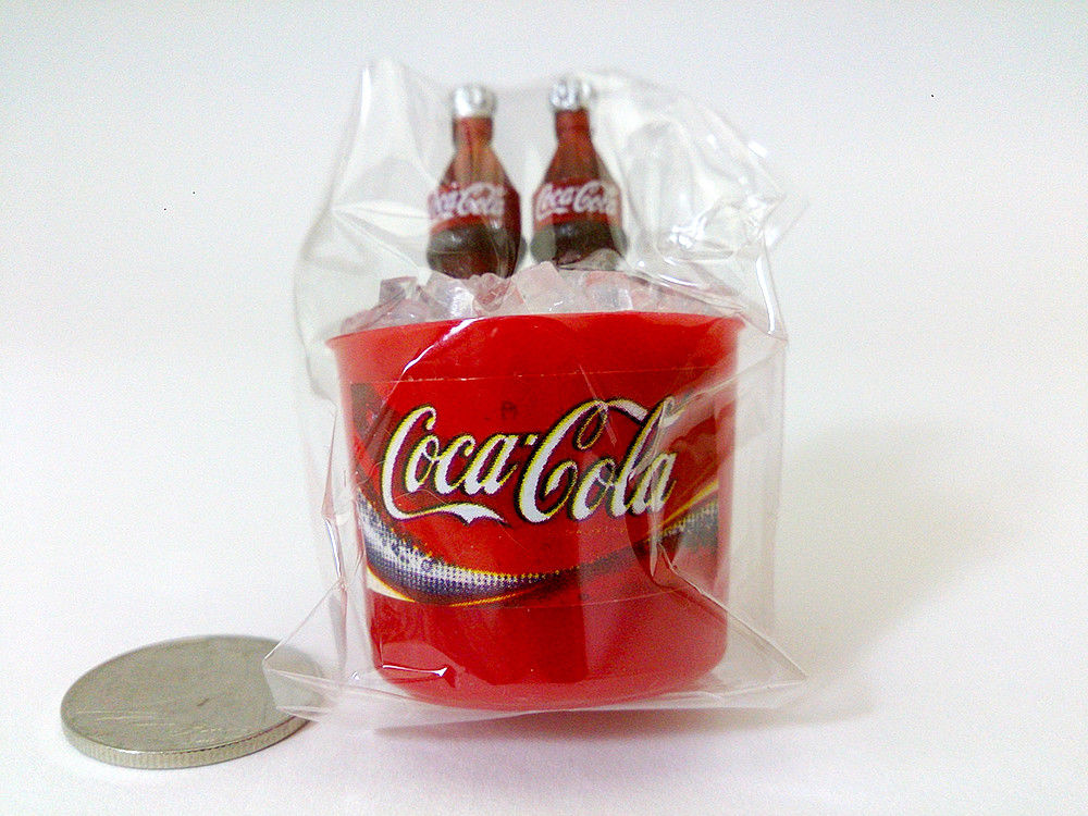 Fridge Cola Soda 2 Bottles on Ice Bucket Figurines Dollhouse