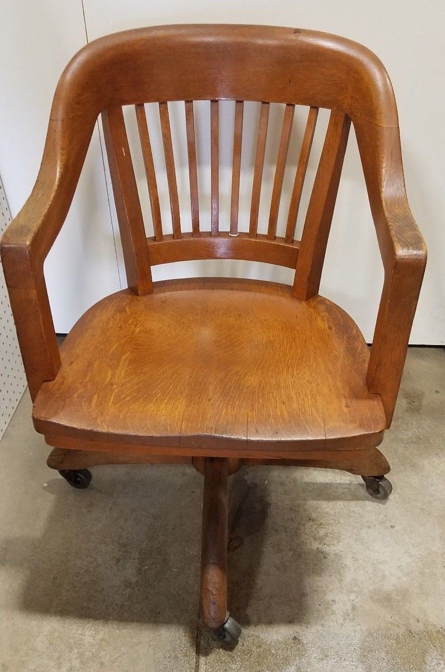 Antique Vintage 1930 S Gunlock Tiger Oak Desk Chair Office Chair
