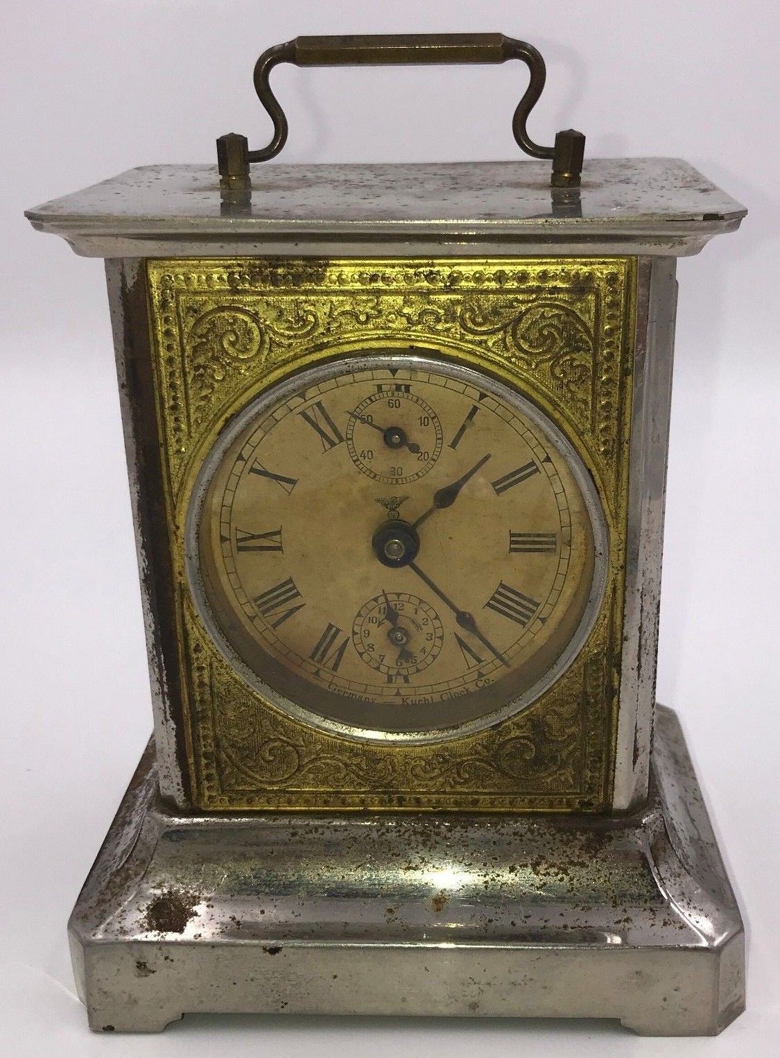 Antique KUEHL CLOCK Wind Up CARRIAGE CLOCK Chimming ALARM Germany ...