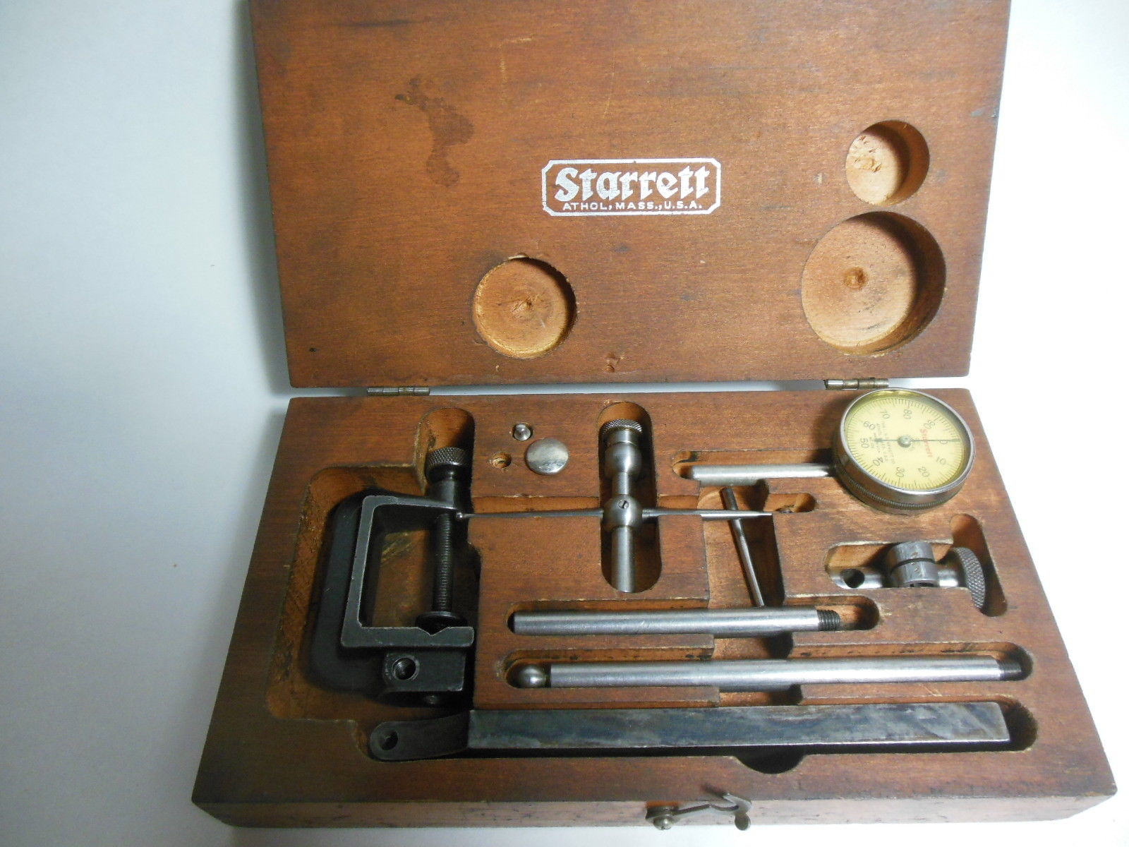 Starrett No 196 Dial Test Indicator Set .001" Jeweled Wood Case